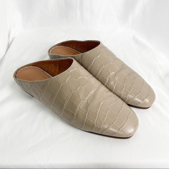 Emme Parsons Glider Mule Flats in Cement Embossed Croc Tan Business Casual Work - Picture 1 of 9